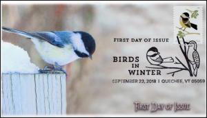 18-261, 2018, Birds in Winter, Pictorial Postmark, Chickadee, FDC