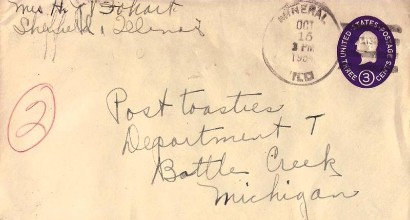 United States Illinois Mineral 1954 4f-bar  Postal Stationery Envelope  Bit r...