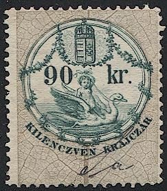 HUNGARY 1891 Barefoot #150  90k Used Revenue, VF - Coat of Arms - Swan