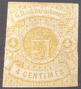 Luxembourg #6 Unused 4c yellow Coat of Arms 1864