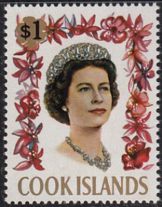 Cook Islands 1967-69 MH Sc #216 $1 Queen Eliabeth II invisible gum
