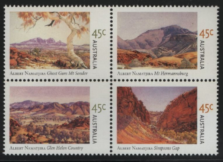 Australia 2002 MNH Sc 2067a 45c Albert Namatjira Paintings Block of 4