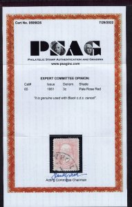 SC #65  Fine, Used. Pale Rose Red shade.  w/2022 PSAG cert. Showpiece.