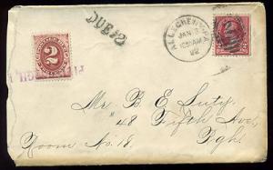 Scott #220/J23 Nice Postage Due Used  on Cover  (Stock #J...
