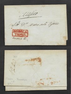 SD)1845 MEXICO PREPHILATELY, XONACA IN RED, COMPLETE CIRCULATED LETTER FRO