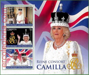 B1291 - Centrafricaine - ERROR MISPERF Stamp Sheet - 2023 - Queen Consort Camilla-