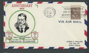 1958 7c Prexy #812 On Domestic Air Mail Cover Sole Usage W/Teddy Roosevelt----