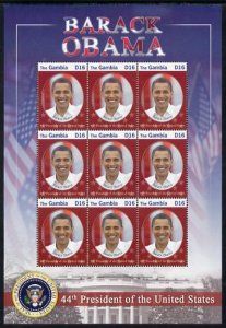GAMBIA - 2008 - Barack Obama Inauguaration - Perf 9v Sheet - Mint Never Hinged