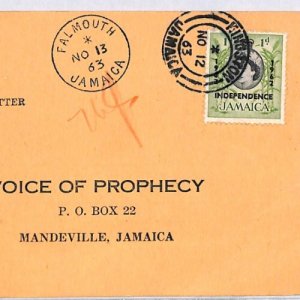 JAMAICA Independence *FALMOUTH* 1963 CDS Underpaid Radio Reply Card YO426