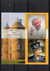 Bequia Grenadines St Vincent 2014 MNH Pope Francis Queen Elizabeth II 2v S/S I