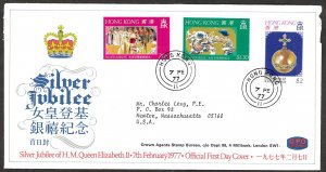 HONG KONG SC#335-337 QE II Silver Jubilee to USA (1977) FDC