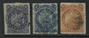 Bolivia 1887 2, 5, and 10 centavos used