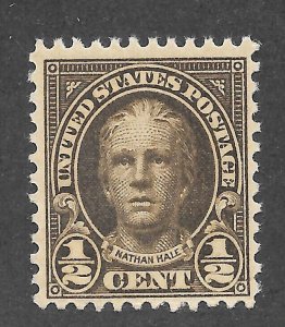 United States 653 MNHOG - 1929 1/2c Rotary Press Nathan Hale