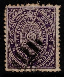 INDIA-TRAVANCORE SG4 1894 ½ch SLATE-LILAC USED