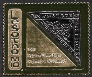 LESOTHO 1981 10M GOLD FOIL CAPE TRIANGLE Woodblock Issue MNGAI