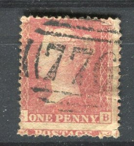 BRITAIN; 1850s early classic QV Penny Red issue fine used POSTMARK PERF SHIFT