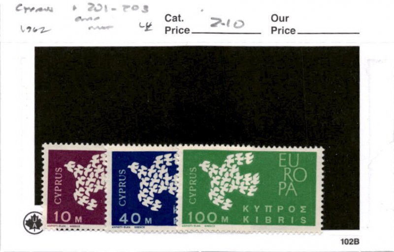 Cyprus, Postage Stamp, #201-203 Mint LH, 1962 Dove (AB)