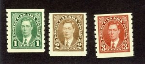 3x Canada MH Coil Stamps No.238-1c 239-2c 240-3c F/VF & VF Cat. Value = $24.00