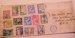 FIJI 14 DIFF STAMPS ON 1942 LAUTOKA TO USA