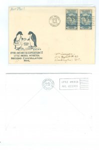 US 733/735a 1935 Two 3c Byrd Expedition (perf & imperf) franked this cover mailed from Byrd's Little America...
