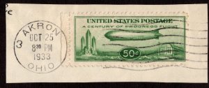 KAPPYSTAMPS  US AIR MAIL BABY ZEPPELIN ON PIECE AKRON OHIO 1933 CV $48 G933