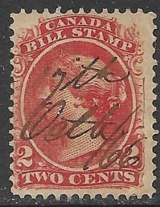 CANADA 1865 QV 2c Red BILL STAMP REVENUE VDM. FB19 USED