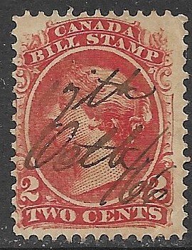 CANADA 1865 QV 2c Red BILL STAMP REVENUE VDM. FB19 USED