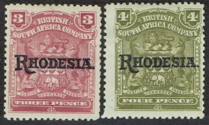 RHODESIA 1909 RHODESIA OVERPRINTED ARMS 3D AND 4D