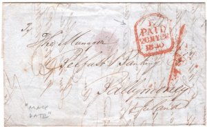 GB IRELAND Cover 1840 28th *MAY DATE* London UPP *1* Irish Mail Ballymoney KA10