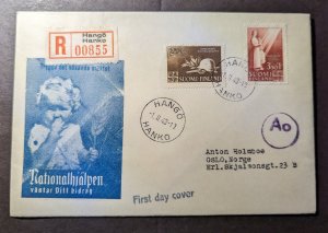 1943 Registered Finland First Day Cover FDC Hango to Oslo Norway