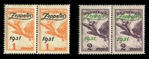 Hungary #C24-25 Cat$320, 1931 Zeppelin, set of two horizontal pairs, never hi...