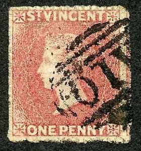 St Vincent SG1 1861 1d Rose-red No Wmk Rough to intermediate Perf 14 to 16