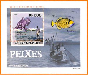 A6624 - SAO TOME & PRINCIPE, Error, 2009, MISSPERF SOUVENIR SHEET: Fish, Fishing