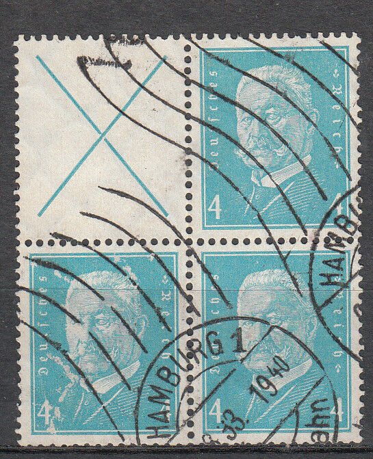 Germany - 1932 Hindenburg left block from booklet pane Mi# 60B (7076)