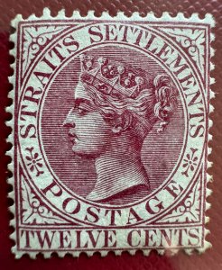 Malaya Straits Settlements 1892-99 QV 12c Claret CA MH SG#102 M5481