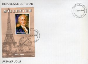 Chad 1999 Sc#806g Sir Issac Newton (1642-1727) Astronomer-Space SS IMPERF.FDC