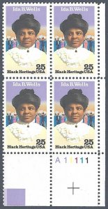 1990 Ida Wells, Black Heritage Plate Block of 4 25c Stamps, Sc# 2442, MNH, OG