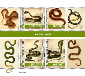 Guinea - 2022 Snakes, Pit Viper, Egyptian Cobra - 4 Stamp Sheet - GU220119a