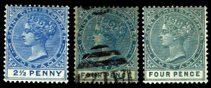 1882-90 St. Christopher #12-14 QV Wmk 2 - OGLH & Used - VF - CV$35.00 (E#4023)