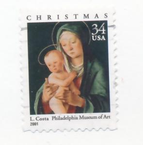 USA 2001 - Scott 3536 used - 34c, Christmas, Madonna & Child