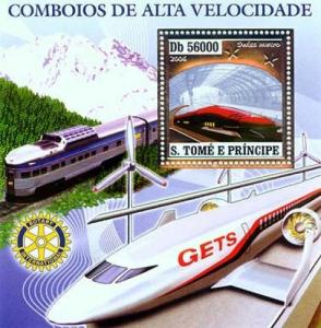 SAO TOME E PRINCIPE 2006 SHEET SPEED TRAINS SILVER st6409b