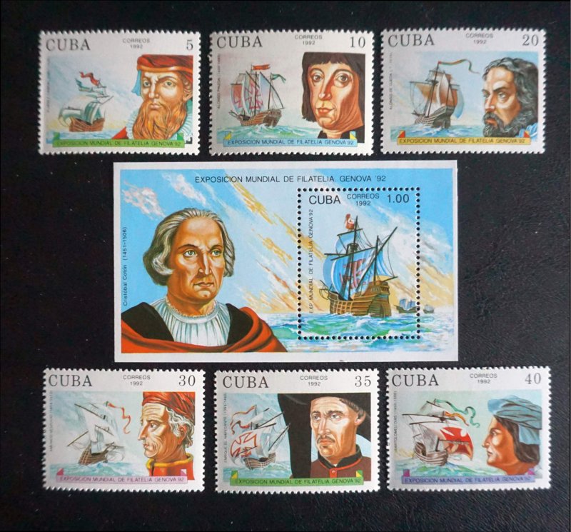 CUBA Sc# 3441-3447 DISCOVERY OF AMERICA  Cpl set of 6 + Souvenir Sheet 1992 MNH