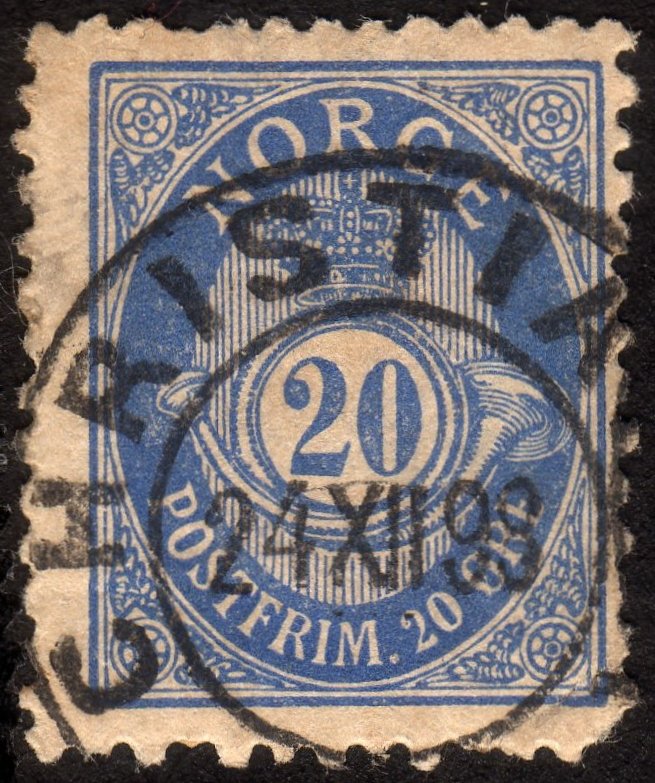 1895, Norway 20ö, Posthorn, Used, Nice CDS, Sc 53a