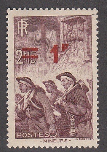 France # 410, Miners, Surcharged, Disturbed Gum