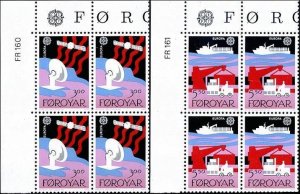 Faroe Islands #173-174 Europa Set of Corner Blocks of 4 with Consecutive ID Nos