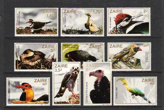 BIRDS - ZAIRE #1091-1100  MNH