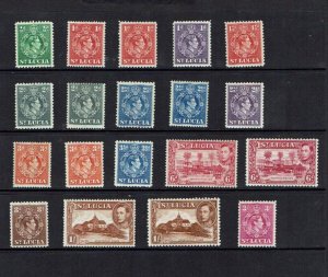 St Lucia:  1938, KG VI pre-decimal definitive part set,  all perf variants, M/H