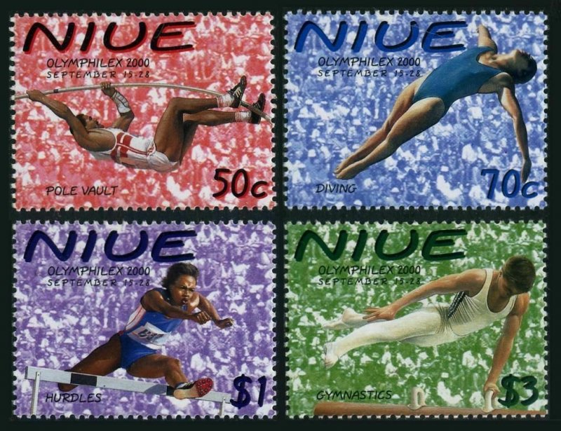 Niue 748-751,MNH.Michel 945-948. Olympics Sydney-2000.Pole vault,Diving,Hurdles