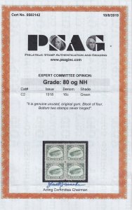 C2 VF-XF original gum PSAG cert never hinged nice color cv $ 130 ! see pic !