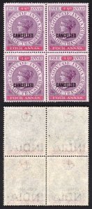 India BF4A 4a Share Transfer Perf 15.5 x 15 Opt Cancelled U/M BLOCK GREAT COLOUR